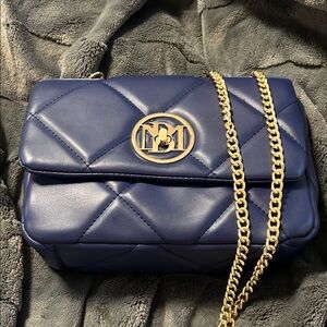 Badgley Mischka Elegant Blue Quilted Chain Bag